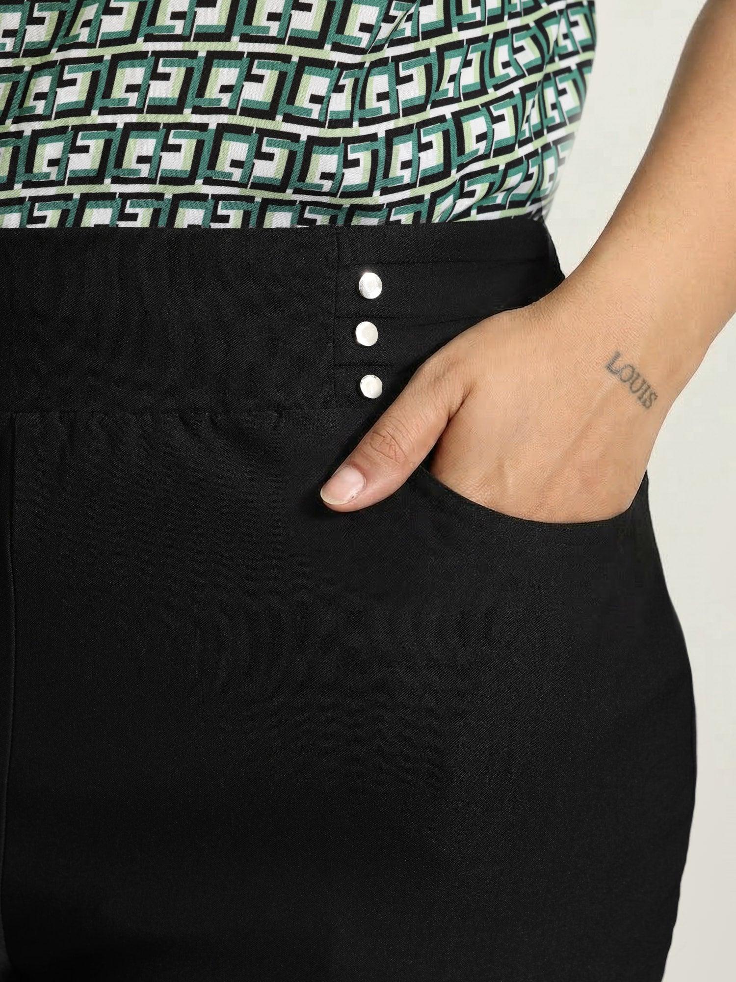 Rivets Wide Waistband Stretchy Pants Female Product Image