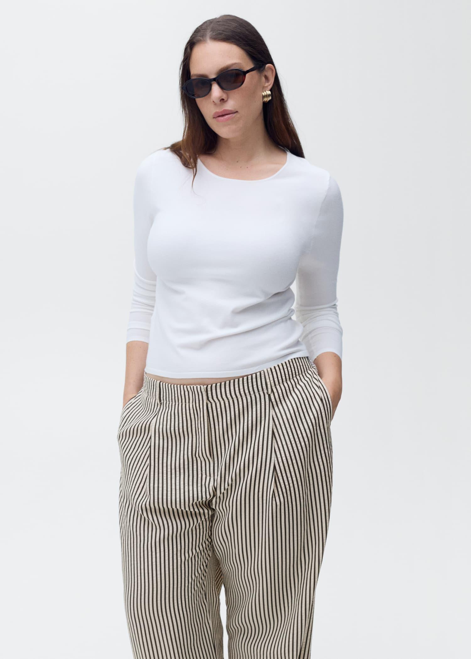 Texture striped pants - Women | MANGO USA Product Image