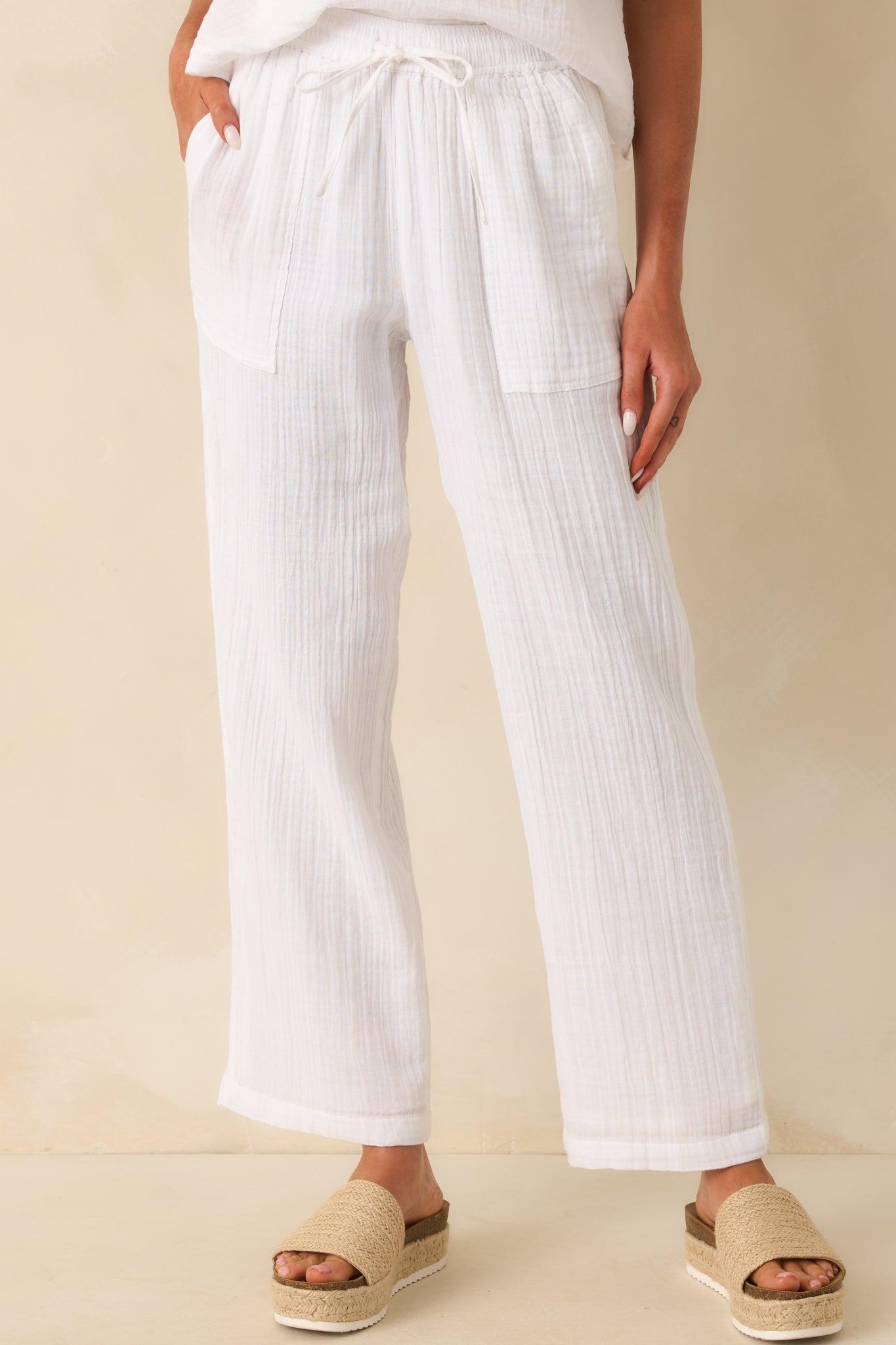 Z Supply White Cotton Plaza Airy Gauze Ankle Pants Product Image