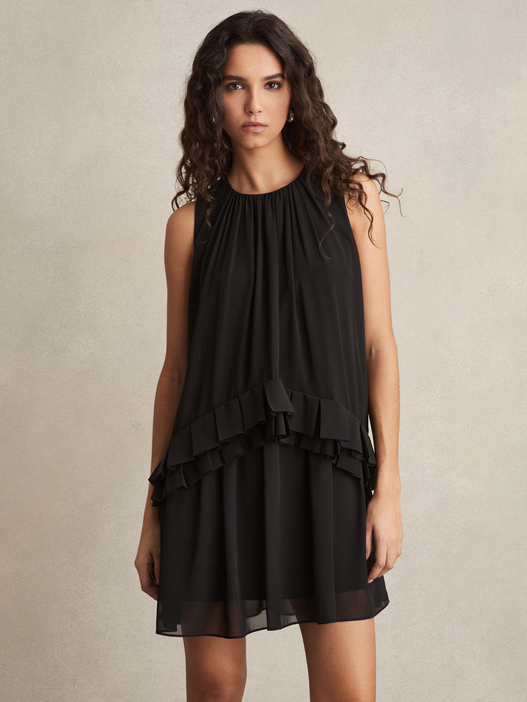 Chiffon Tiered Ruffle Dress in Black Product Image