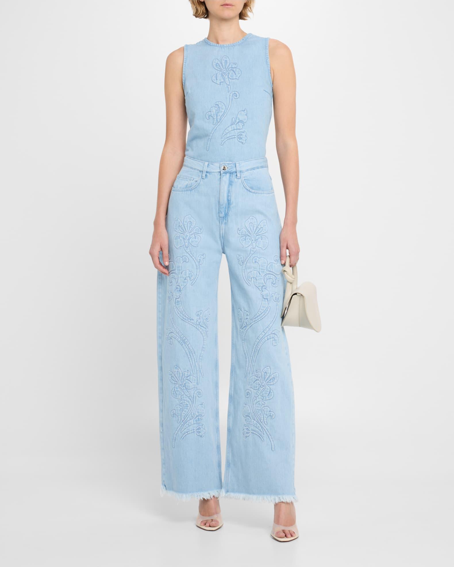 Floral-Embroidered Boyfriend Jeans Product Image