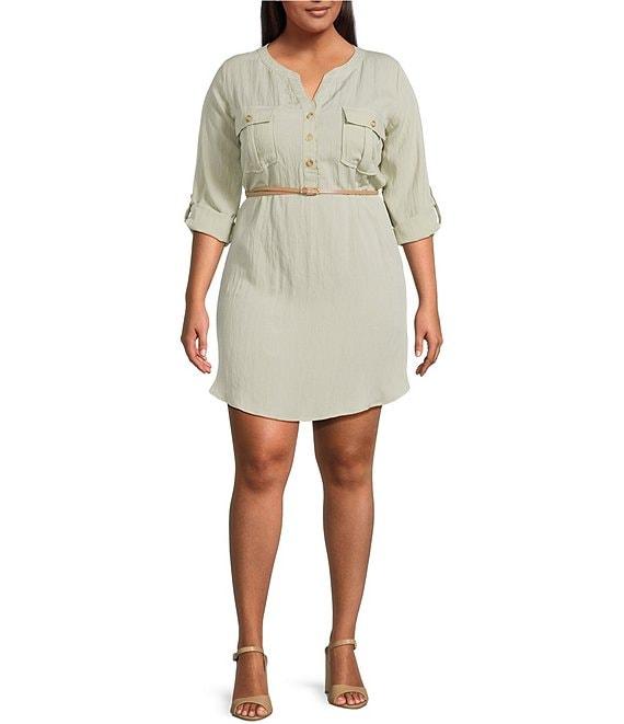 Blu Pepper Plus Size 3/4 Sleeve Belted Mini Dress Product Image