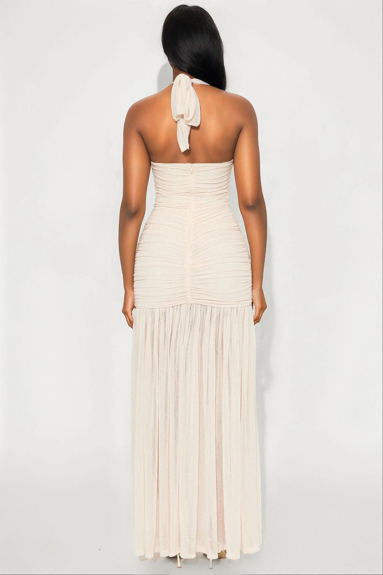 Brenda Halter Mesh Maxi Dress - Ivory Female Product Image