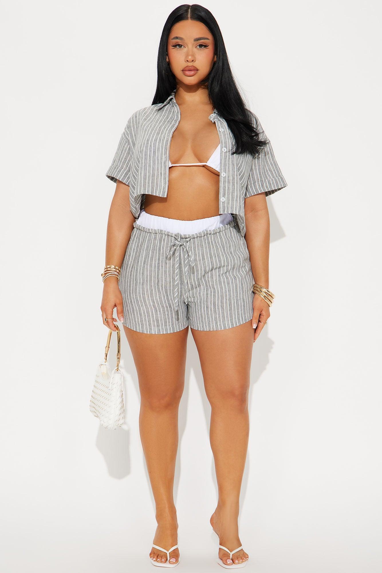 Kara Linen Shirt And Boxer Short Set - Grey Product Image