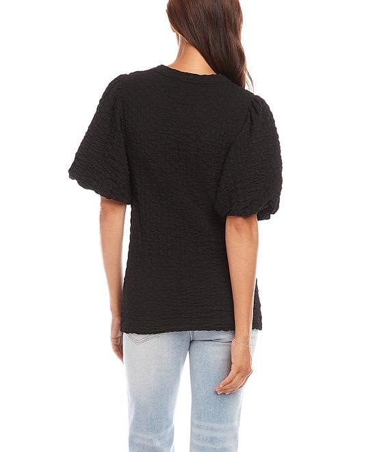 Karen Kane Crew Neck Short Bubble Puff Sleeve Textured Top Product Image