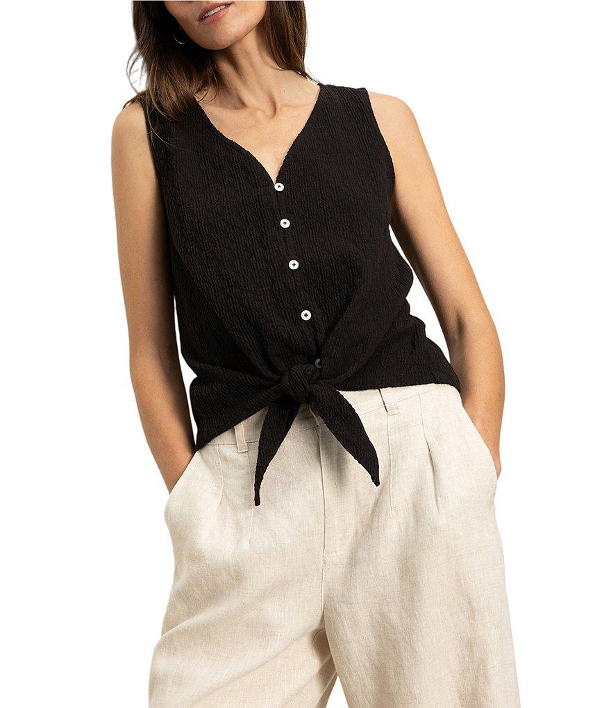 Sanctuary Textured Knit V-Neck Sleeveless Button Tie-Front Shell Top Product Image