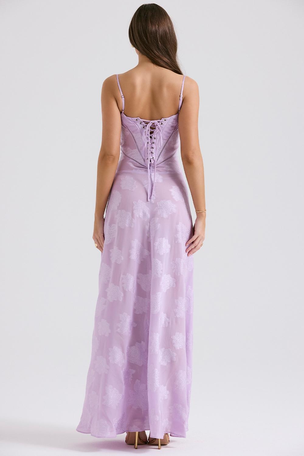 Seren  orchid floral lace back maxi dress Product Image