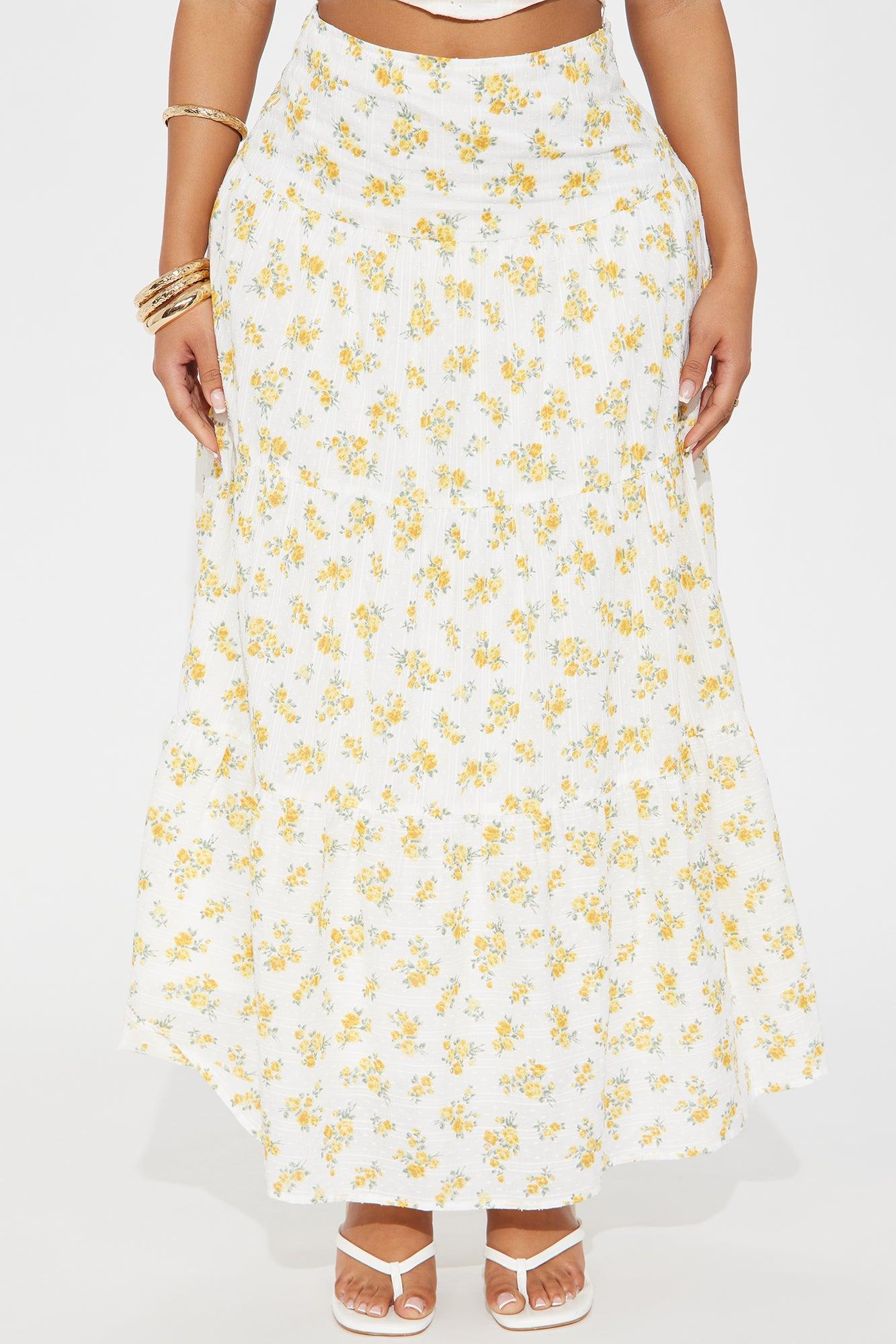 Sara Floral Tiered Maxi Skirt - Ivory Product Image