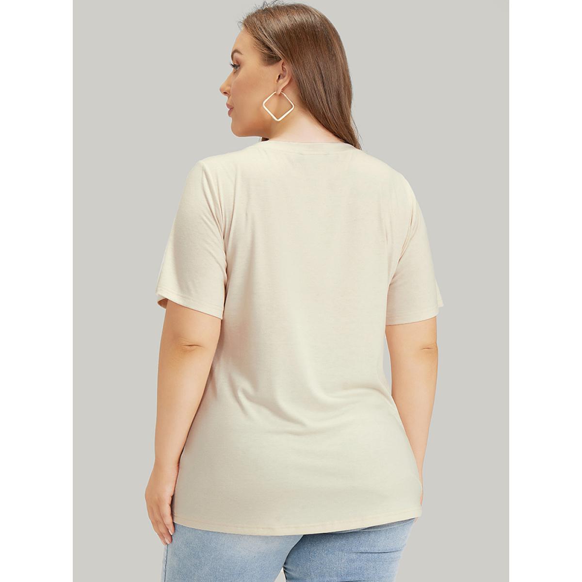 Plus Size Cartoon & Letter Print Crew Neck Graphic T-shirt Apricot Women Casual POP culture Dailywear T-shirts BloomChic 28/5X Product Image