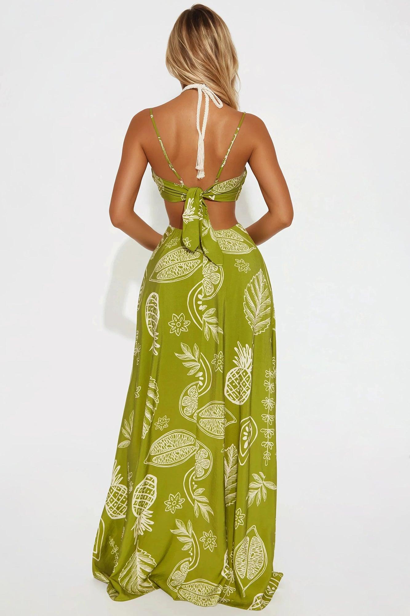 Tropic Printed Maxi Dress - Olive/combo Product Image