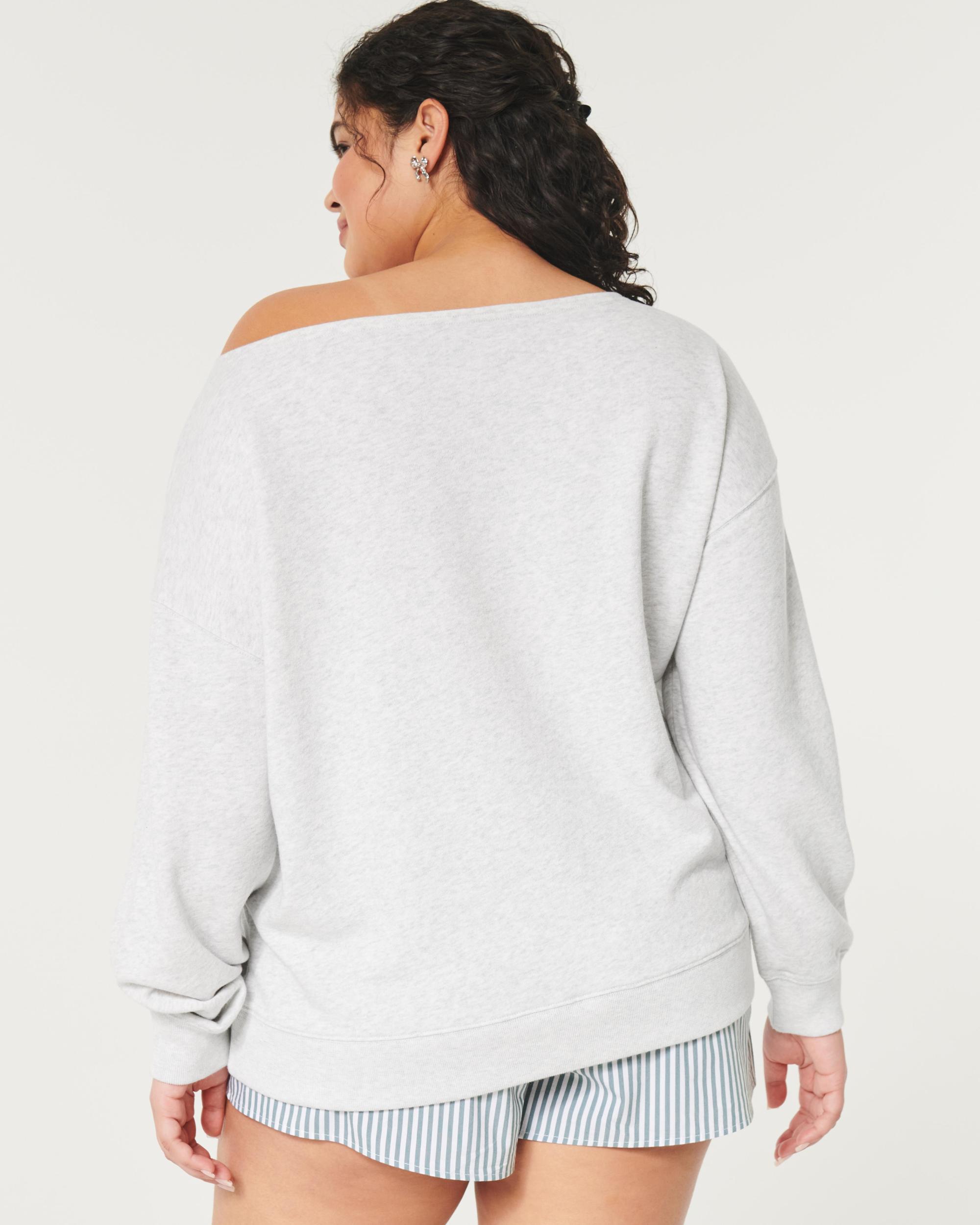 Oversized Off-the-Shoulder Volleyball Graphic Sweatshirt Product Image
