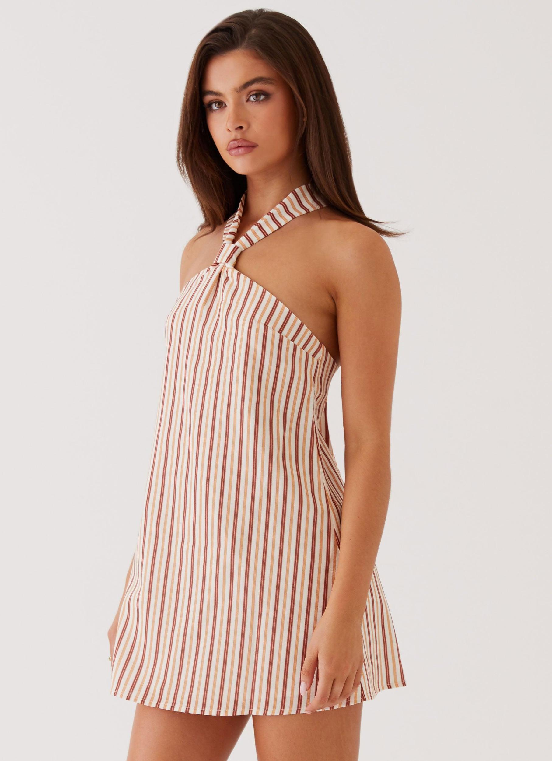 Keira Linen Mini Dress - Passionfruit Stripe Product Image