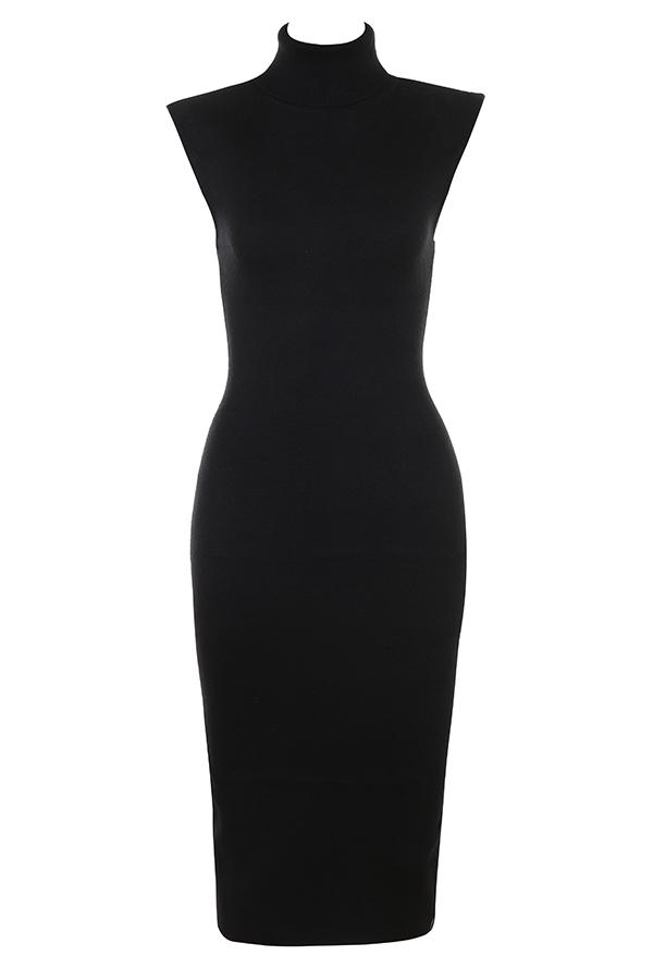 Gaia  black cashmere blend turtle neck midi dress Product Image