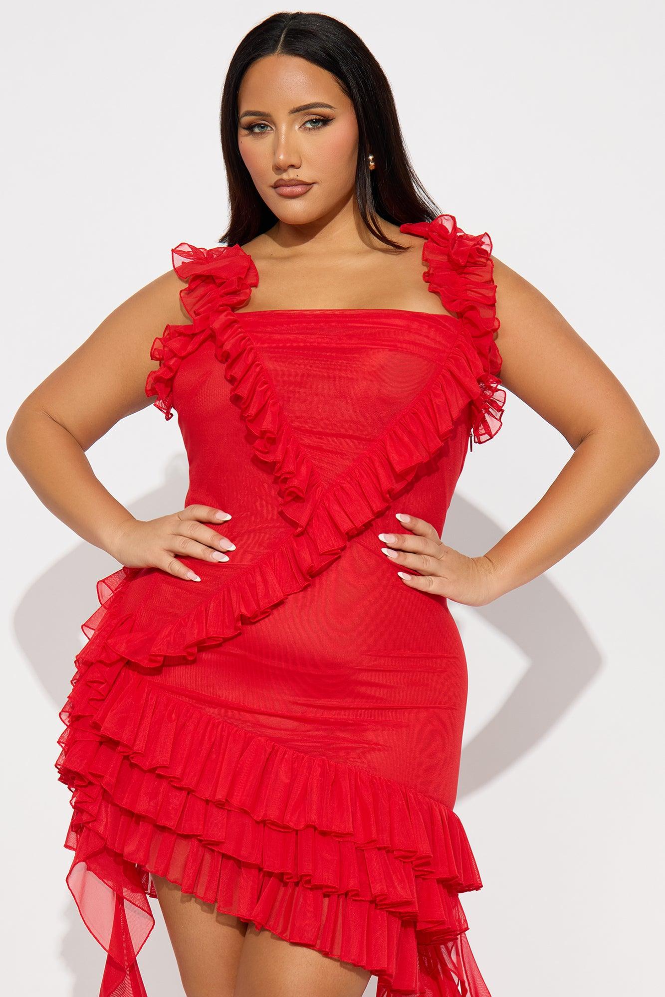 Gabrielle Ruffled Mini Dress - Red Product Image