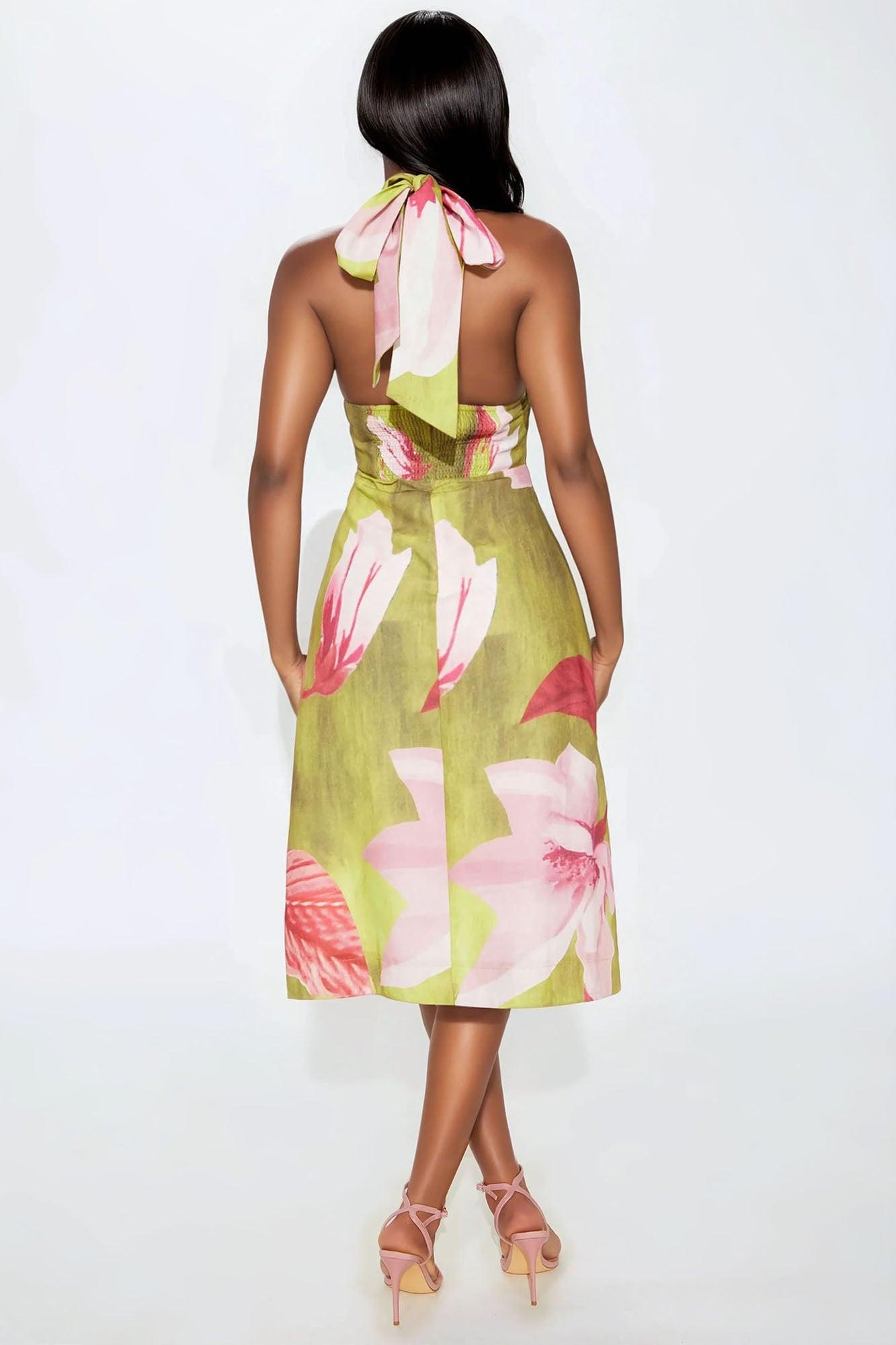 Blossom Within Linen Floral Midi Dress - Pink/combo Female Product Image