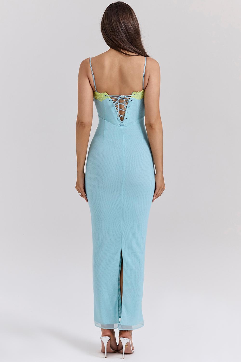 Aiza  ocean blue contrast lace maxi dress Product Image