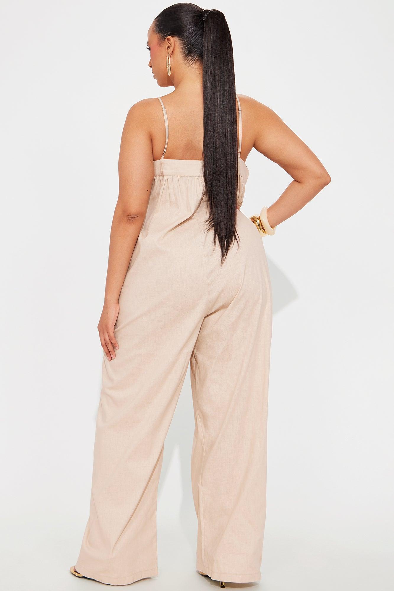 Walk On The Beach Linen Jumpsuit - Beige Product Image