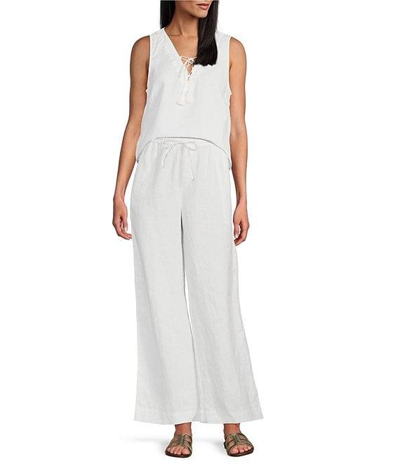 Tommy Bahama Coastalina Solid Linen Plain Weave V-Neck Sleeveless Tassel Tie Tank Product Image