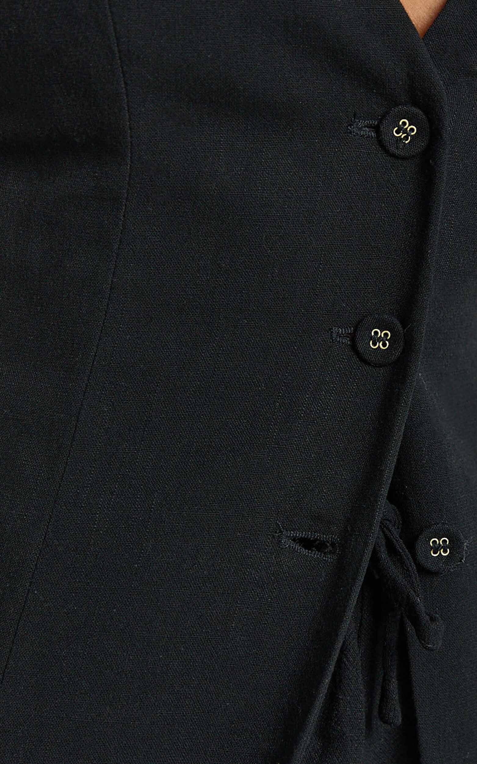 Olivia Top - Longline Linen V Neck Back Tie Vest Top in Black Product Image