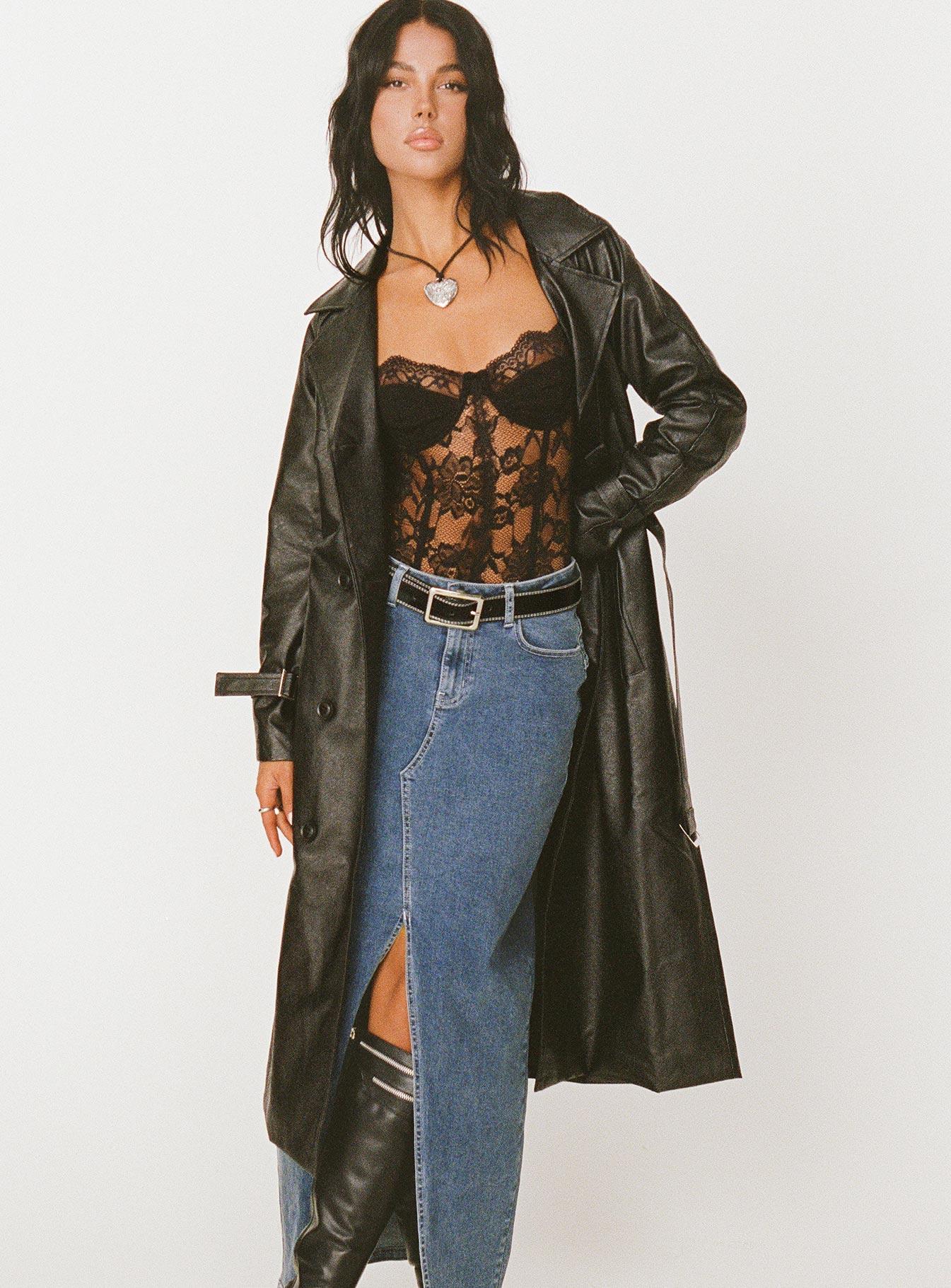 Montanna Faux Leather Coat Black Product Image