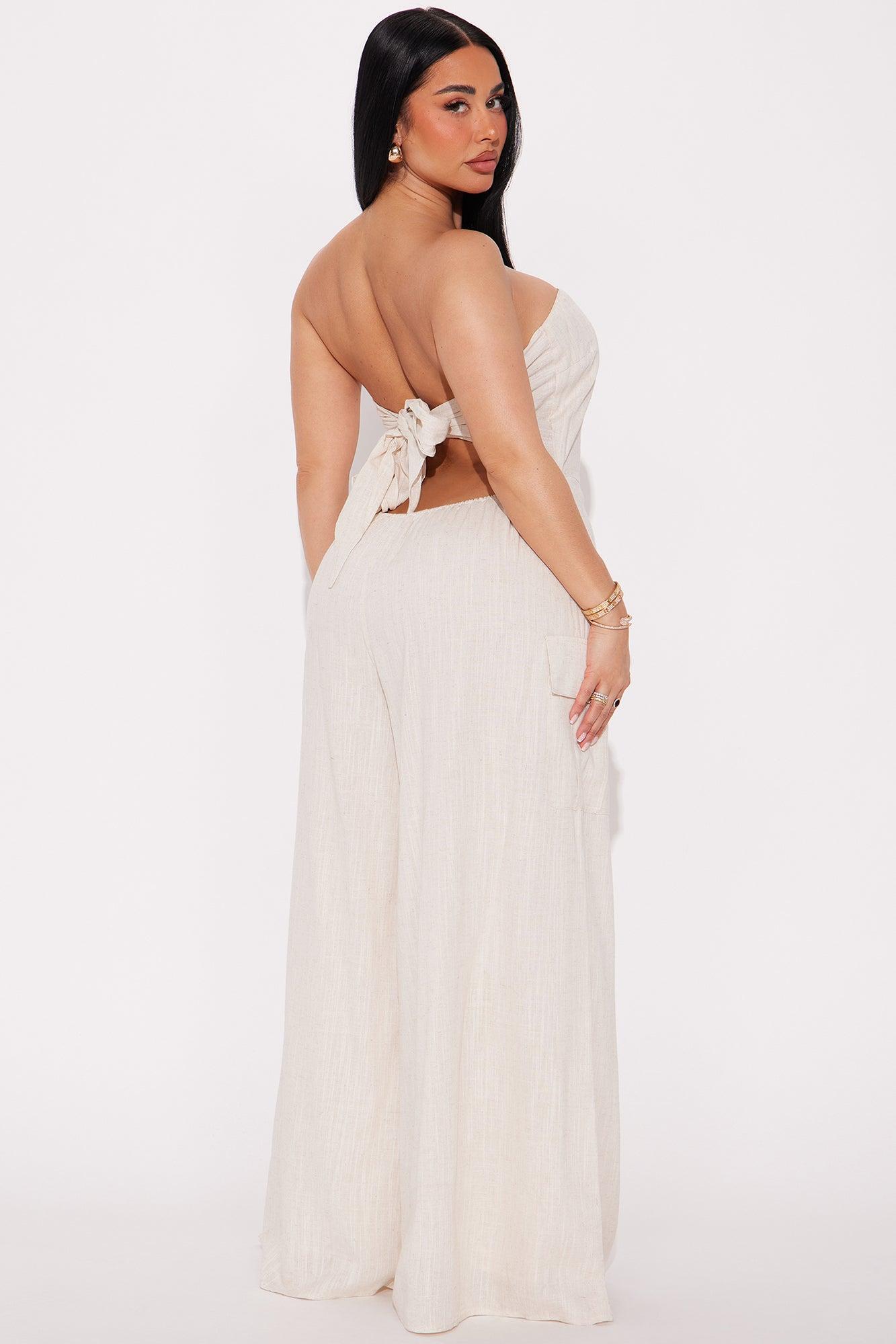 Sasha Linen Jumpsuit - Oatmeal Product Image