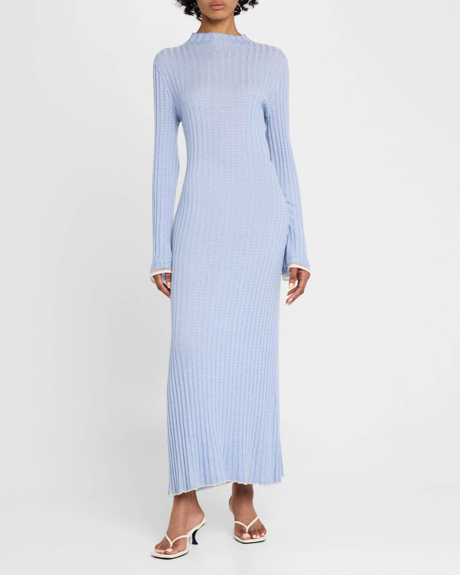 Fine Stripe Mock-Neck Mini Dress Product Image