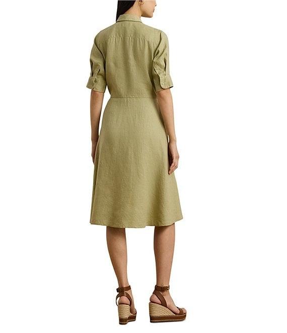 Lauren Ralph Lauren Point Collar Elbow Length Buttoned Cuff Sleeves Midi Dress Product Image