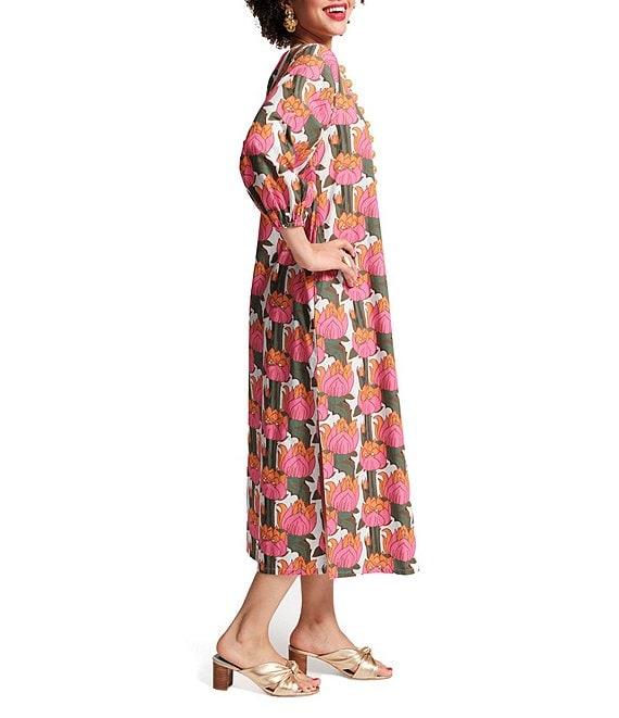 FRANCES VALENTINE Minnow Fireflower Print Boat Neck 3/4 Sleeve Maxi Dress Product Image