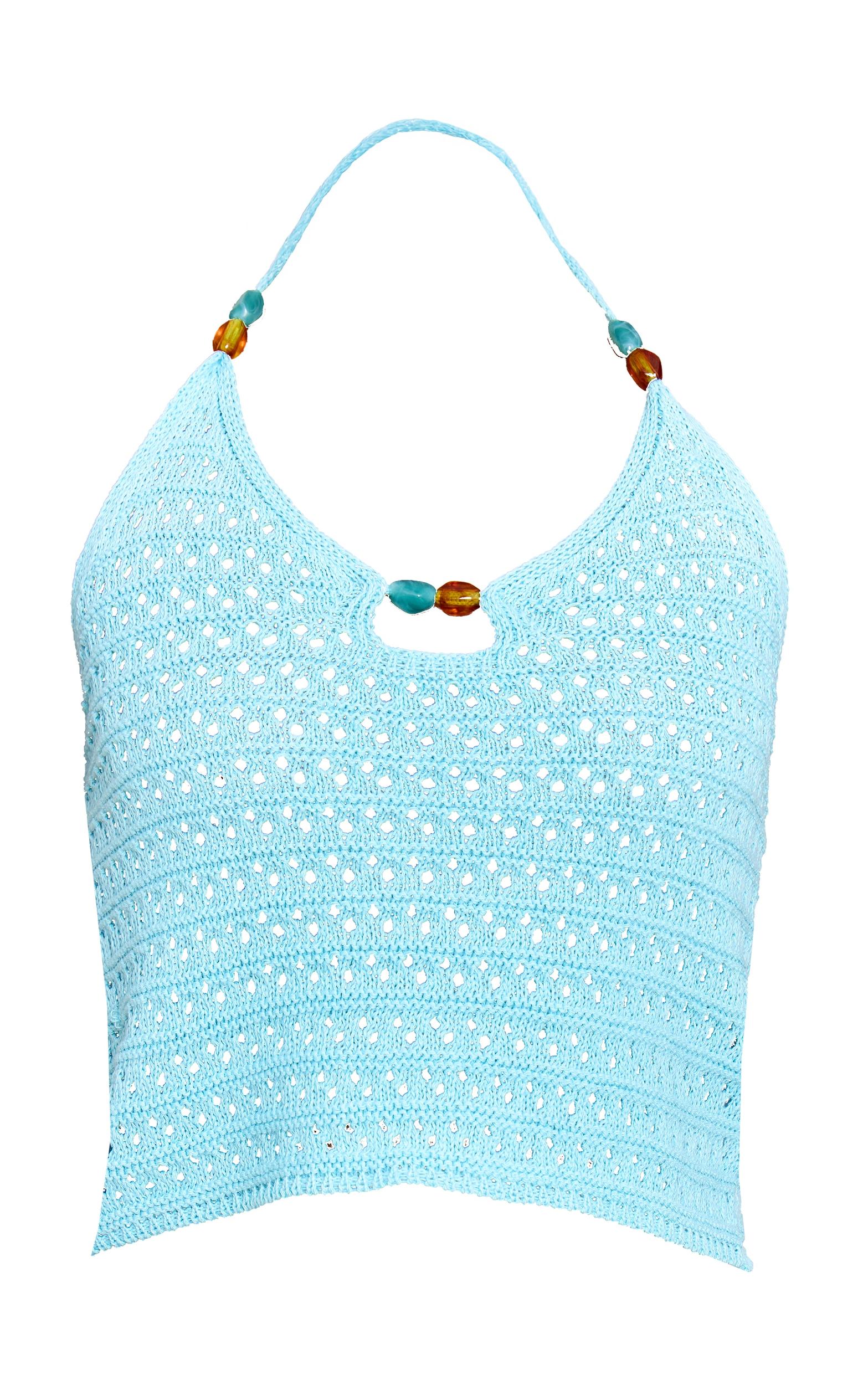 Blue Crochet Bead Detail Halter Top Product Image