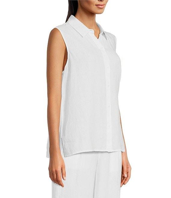 Eileen Fisher Organic Handkerchief Linen Point Collar Sleeveless Button Front Shirt Product Image