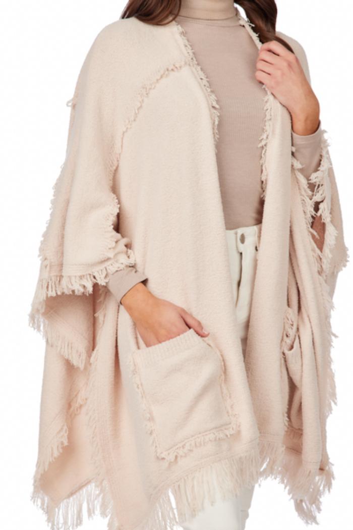 White Fringe Poncho Product Image