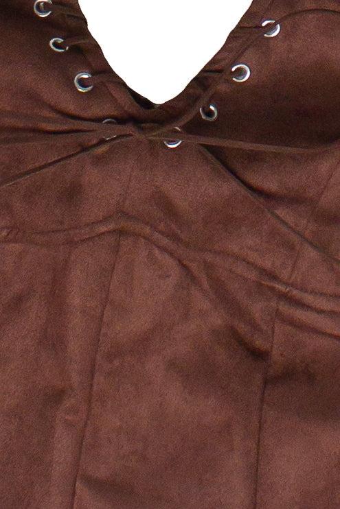 Suede Lace Up Halter Tank Top Product Image