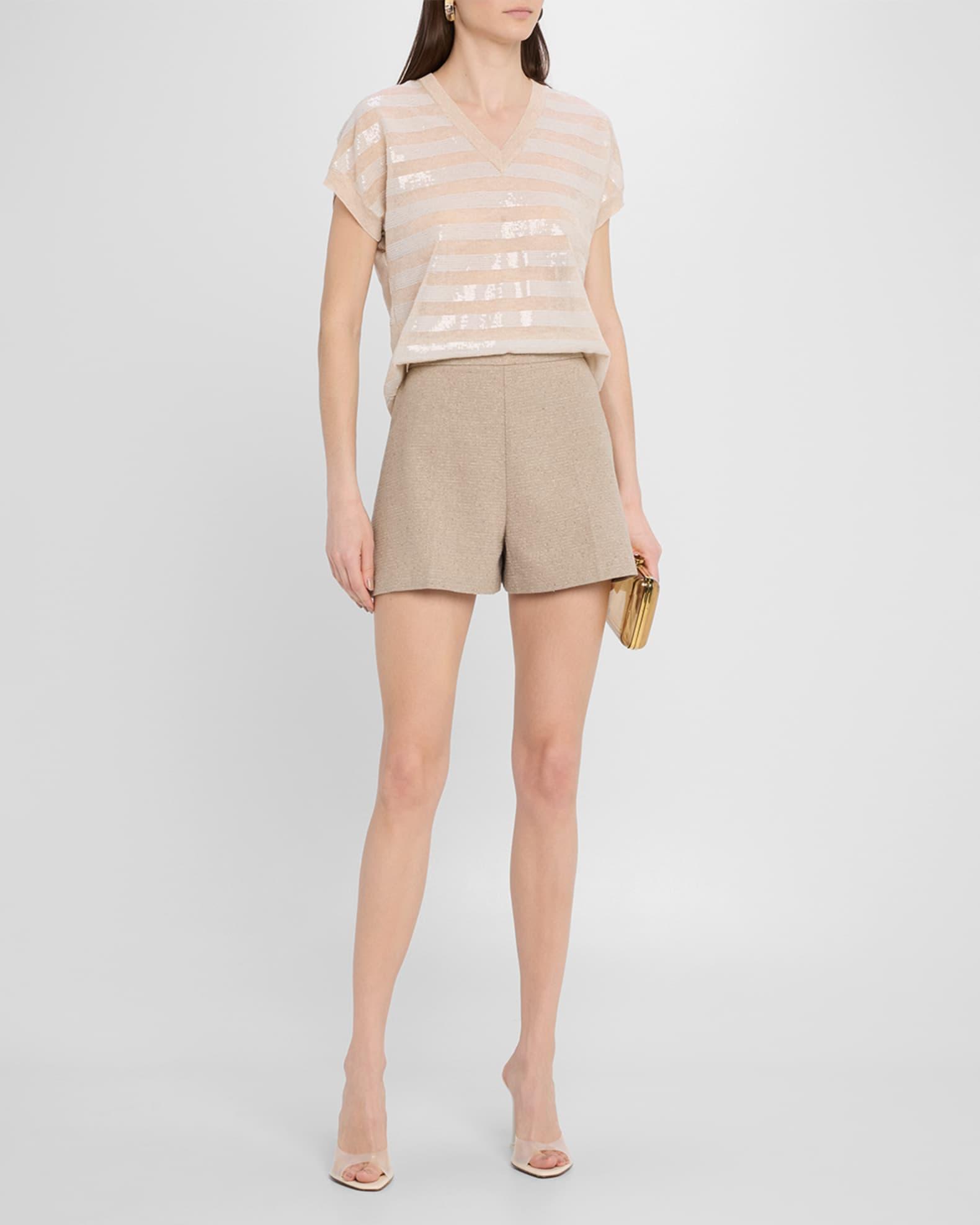 Elara Sequin Striped V-Neck Sweater Product Image