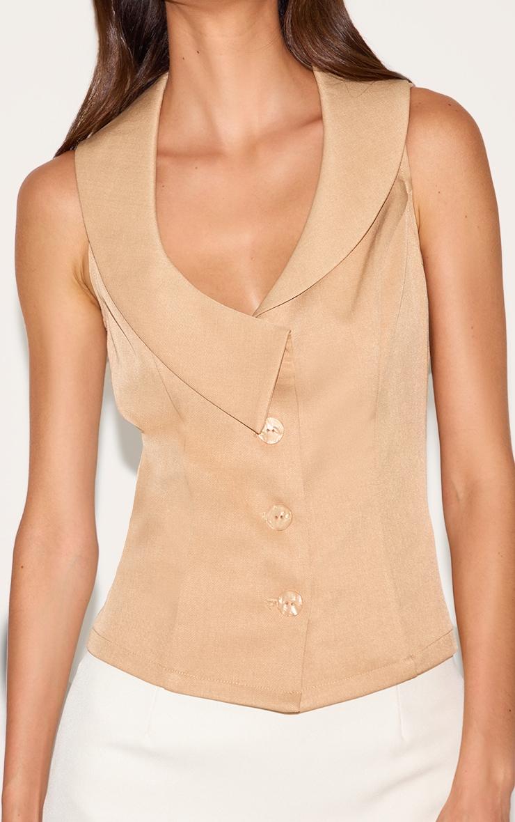 Tan Collar Detail Button Waist Coat Product Image