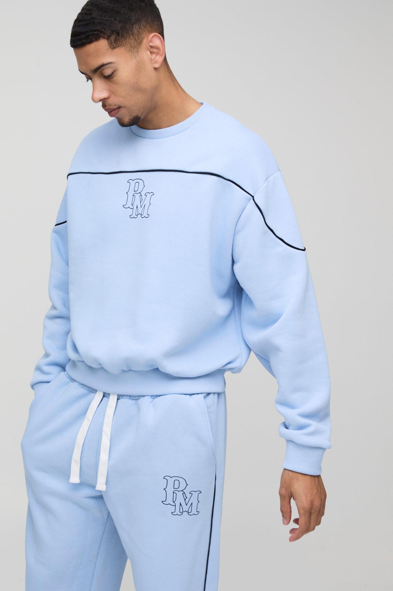 Oversized Boxy BM Piping Sweatshirt Tracksuit | boohooMAN USA Product Image