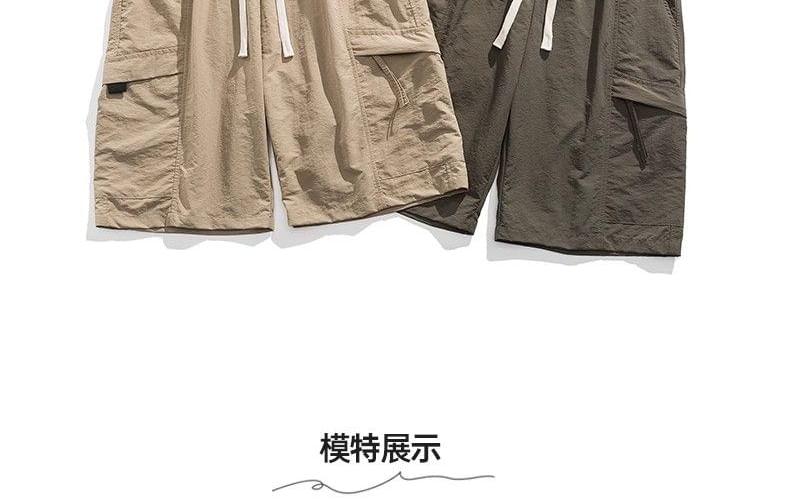 Drawstring Waist Plain Cargo Shorts Product Image