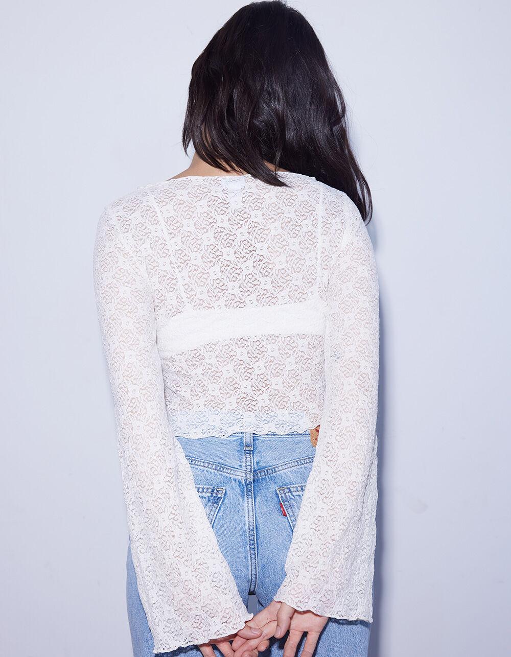 WEST OF MELROSE Lace Bell Sleeve Womens Top - CREAM Product Image