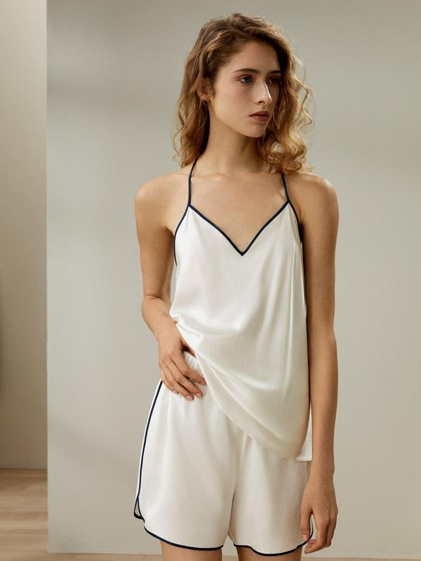 Silk Suede Contrast Piping Camisole Pajama Set Product Image