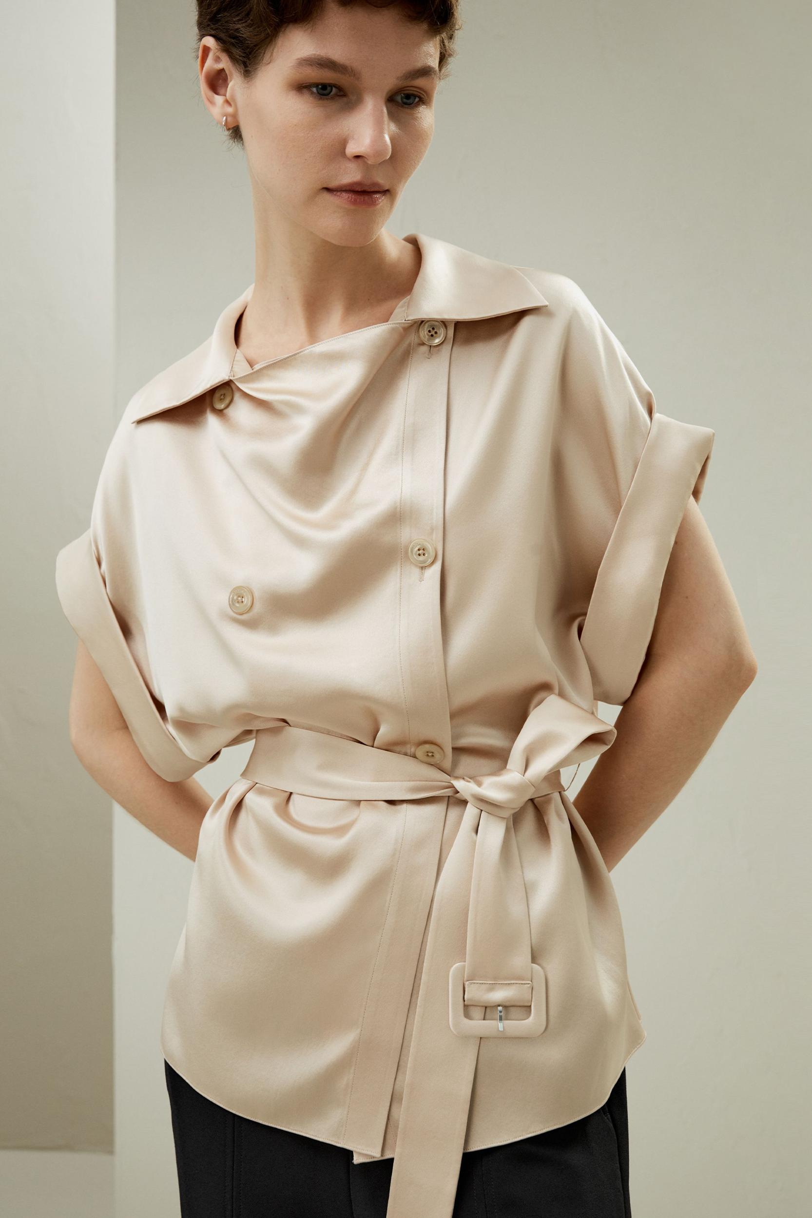 LILYSILK Silk Trench Jacket for Women Navy Blue Natural Silk Luxurious Roll-Up Trench Coat L Product Image