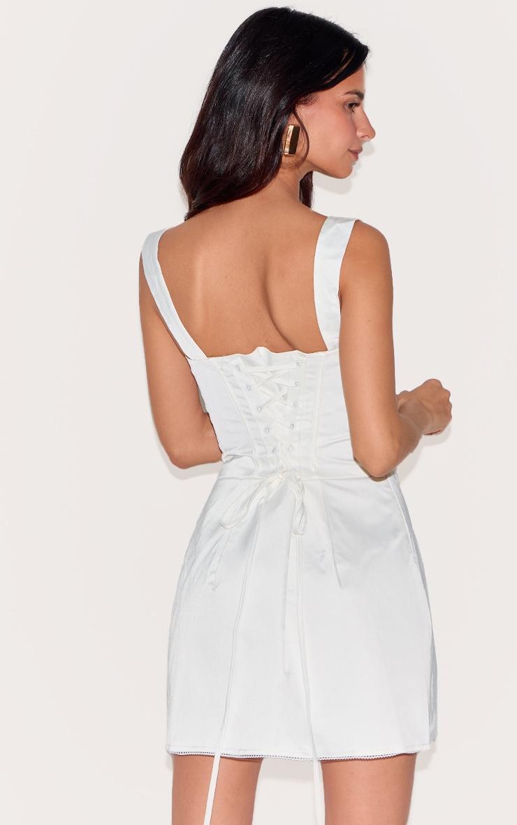 Premium White Woven Square Neck Lace Back Corset Dress Product Image