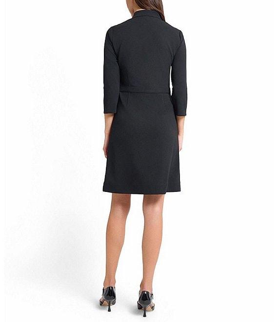 Ming Wang Stretch Deco Crepe Utility Stand Collar 3/4 Sleeve Button Front Dress Product Image