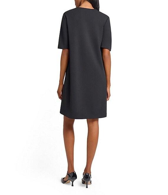 Ming Wang Stretch Crepe Split V-Neck Short Sleeve A-Line Dress Product Image