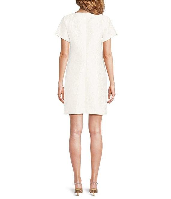 Abbey Glass Lulu Jacquard V-Neck Short Sleeve Mini Shift Dress Product Image