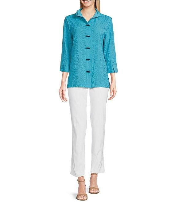 Ali Miles Textured Wire Collar 3/4 Sleeve Button Front Tunic Product Image