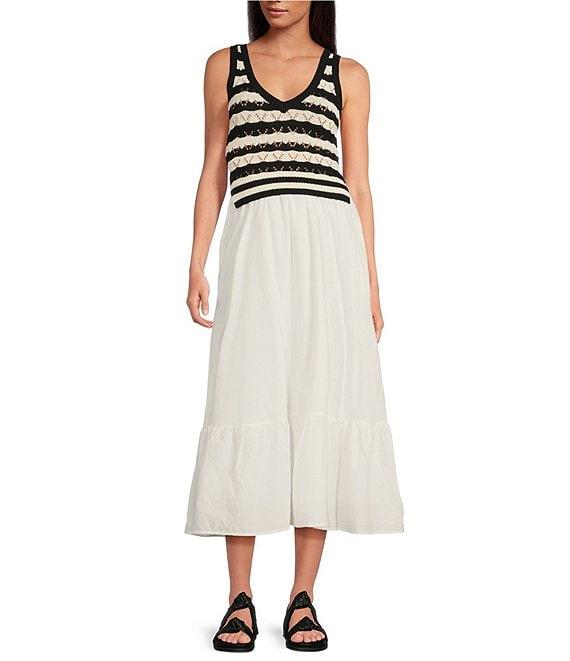 ELAN 2-Piece Mixed Media V-Neck Sleeveless A-line Midi Dress Product Image