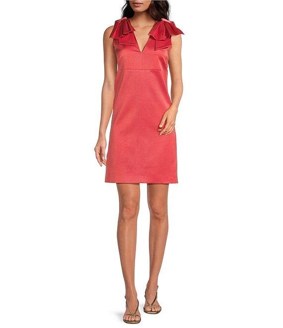 Tara Jarmon Remarquable Satin V-Neck Sleeveless Bow Shoulder Dress Product Image