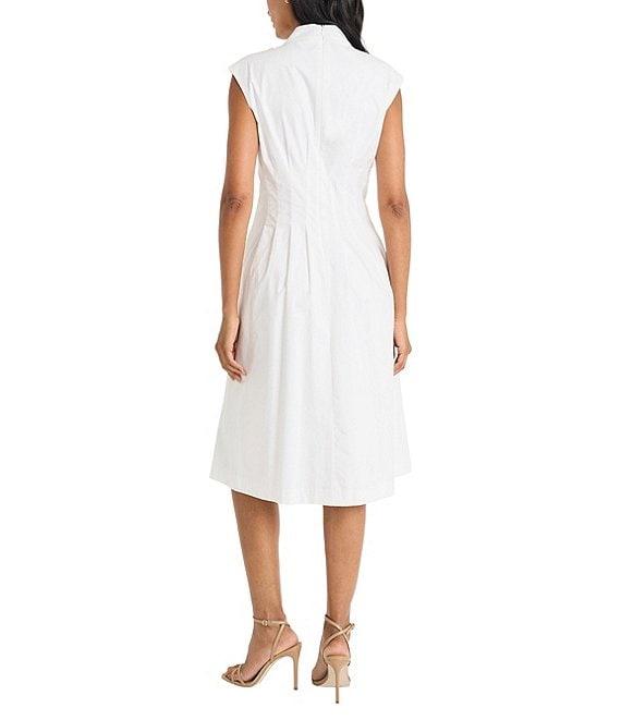 Maggy London V-Neck Sleeveless Plntucked Cotton Poplin Fit & Flare Midi Dress Product Image