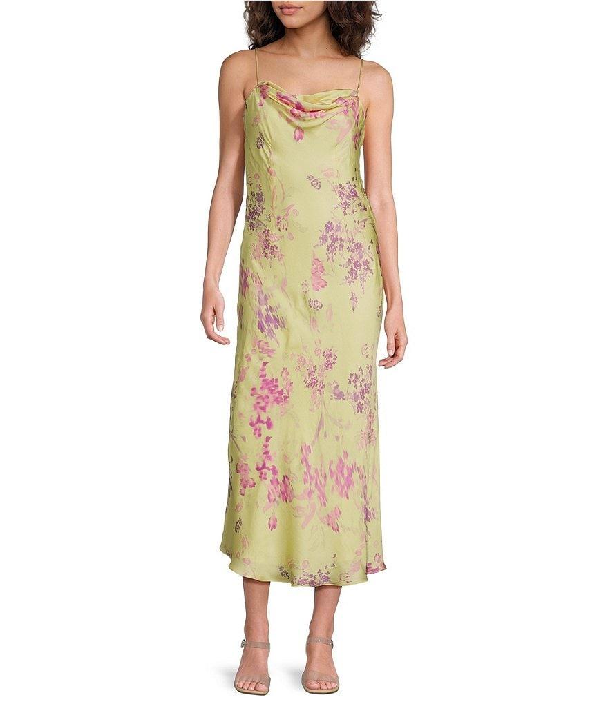 French Connection Elyria Oona Floral Print Cowl Neck Sleeveless Satin Midi Dress Product Image