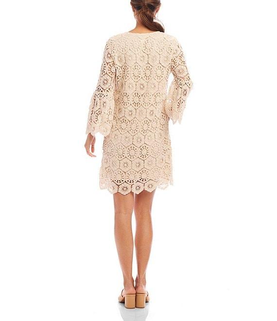 Karen Kane V-Neck Ruffle Sleeve A-Line Crochet Dress Product Image