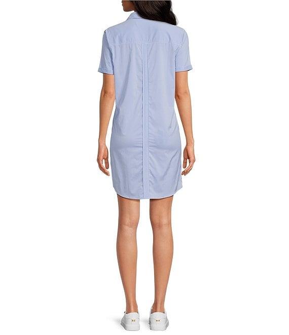 Southern Tide Kamryn brrr°® Intercoastal Stripe Print Short Sleeve Collared V-Neck Shift Dress Product Image